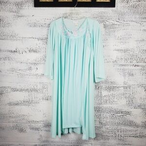 Vintage Shadowline Intimates Sleepwear Floral Embroidered Trim Dress & Robe S/M